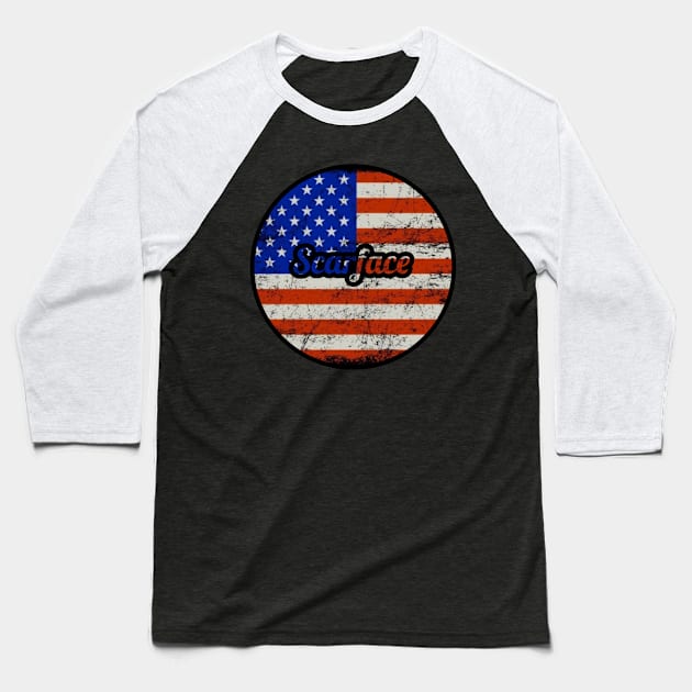 Scarface / USA Flag Vintage Style Baseball T-Shirt by Mieren Artwork 